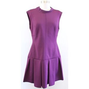 NWT Rebecca Taylor Purple Scuba Structured Mock Neck Drop Waist Dress Size 10